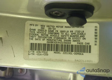 2004 Toyota Corolla S from USA, damaged, VIN 1NXBR32E44Z236668